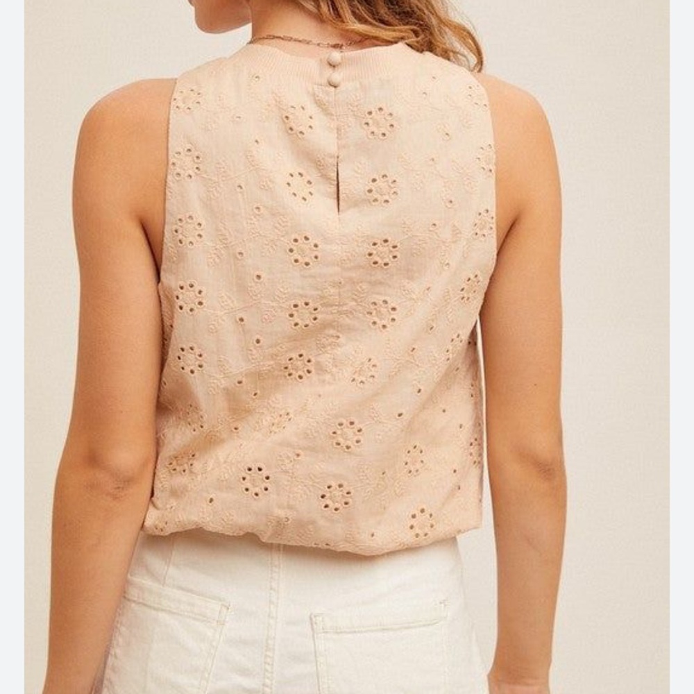 Hem & Thread Tan Eyelet Sleeveless Blouse